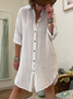 Women White Button Shirt Collar Basic Daily Casual Loose Shirt Dress