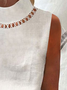 Women Hollow Out Lace Turtleneck Plain Sleeveless Cotton And Linen Tank Top Cami Top