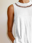 Women Casual Summer Hollow Out Lace Loose Pockets Linen Sleeveless White Dress