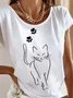 Women Cat Crew Neck Casual Short Sleeve T-shirt