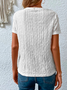 Loose Casual Crew Neck Solid Eyelet Embroidery Round Neck Summer T-shirt