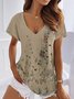 Summer Floral  V Neck Casual T-Shirt