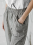 Casual Gray Linen Pants Elastic Waisted Straight Trousers with Pockets