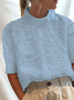 Women Elegant Floral Lace Turtleneck Plain Short Sleeve Cotton And Linen Top