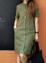 Plain Cotton And Linen Linen Buttoned Dress