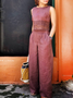 Plain Lace Crew Neck Linen Two-Piece Set
