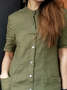 Plain Cotton And Linen Linen Buttoned Dress