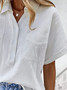 Plain Linen Pocket Stitching Blouse