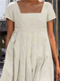 Women Casual Plain Summer Loose Square Neck Short sleeve Linen Dress