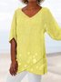 Floral Loose V Neck Asymmetric Hem Plus Size Half sleeve Summer Linen Tunic Top