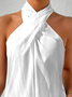 Women Casual Plain Cross Neck Halter Neck Loose Sleeveless Summer Cotton Linen Tank Top	