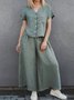 Women's summer cotton and linen simple leisure suit two-piece set