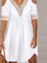 Women Cold Shoulder V Neck Hollow Out Lace Short Sleeve Vacation Dress
