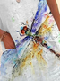 Women Casual Summer Dragonfly Pockets Short Sleeve Crew Neck Mini Vacation Dress