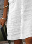 Women Casual Loose Half Sleeve Button Down Shirt Collar Plain Cotton and Linen Shirt Dress