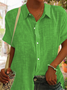 Women Casual Green Shirt Collar Button Down Short Sleeve Blouse