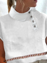 Plain Hollow Out Lace Short Sleeve Buckle Shawl Collar Casual Shirt