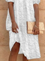 Summer Half Sleeve Floral Lace V Neck Elegant Cotton And Linen White Dress