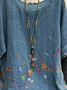 Women Casual Butterfly Print Crew Neck Loose Short Sleeve Tunic Top