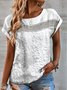 Women Plain Elegant Hollow Out Floral Lace Loose Short Sleeve Summer T-shirt