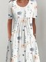Women Casual Floral Pockets Crew Neck Vacation Short Sleeve Dress