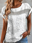 Women Plain Elegant Hollow Out Floral Lace Loose Short Sleeve Summer T-shirt
