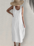 Sleeveless Crew Neck Plain Summer Vacation Cotton And Linen Casual Loose Dress