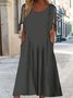 Summer Elegant Plain Crew Neck Pockets Simple Tie Knot Short Sleeve Dress
