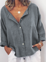 Women V Neck Button Down Solid Casual Long Sleeve Blouse