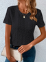 Loose Casual Crew Neck Solid Eyelet Embroidery Round Neck Summer T-shirt