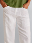 Women Plain Casual Loose Pockets Button Cotton Linen Pants