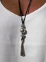 Vintage Silver Metal Beaded Leather Necklace Western Casual Women's Jewelry