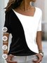 Women Contrast Stitching Square Neck Casual Short Sleeve T-shirt
