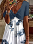 Women Casual Floral V Neck Short Sleeve Dress