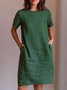Plain Pockets Short Sleeve Crew Neck Casual Tunic Dress