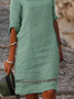 Women Summer Vacation Plain Crew Neck Hollow Out Lace Loose Green Dress