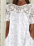 Women Elegant Plain Floral Lace Pocket Short Sleeve Dress