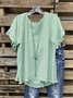 Khaki Casual Plain Linen T-shirt