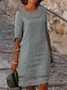 Women Summer Vacation Plain Crew Neck Hollow Out Lace Loose Green Dress