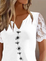 Women Casual Floral Lace Loose Short Sleeve Summer T-shirt