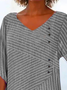 Women Loose V Neck Striped Button Half Sleeve Tunic Top