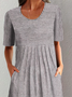 Women Striped Pockets Casual Crew Neck Loose Dress