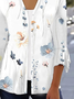 Women Casual Floral Loose Open Front Button Three Quarter Sleeve Cardigan Blouse
