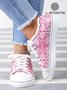Pink Sequin Print Lace-up Canvas Shoes