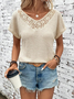 Country Casual Lace Stitching Knitted Short-Sleeved Top