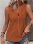 Loose V Neck Casual Buttoned Eyelet Embroidery  Front Tank Top