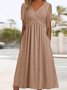 Women Elegant Plain Ruched Pockets V Neck Vacation Dress