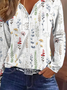 Women Floral V Neck Casual Long Sleeve T-shirt