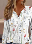Women Floral V Neck Casual Long Sleeve T-shirt
