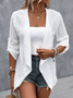 Women Waterfall Collar Roll Tab Sleeve Casual Plain Hollow Out Open Front Cardigan